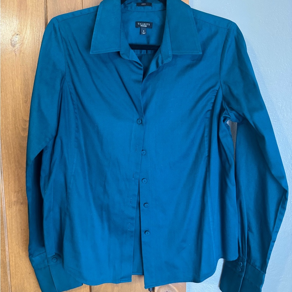 Talbots Fitted Stretch Teal Dress Shirt